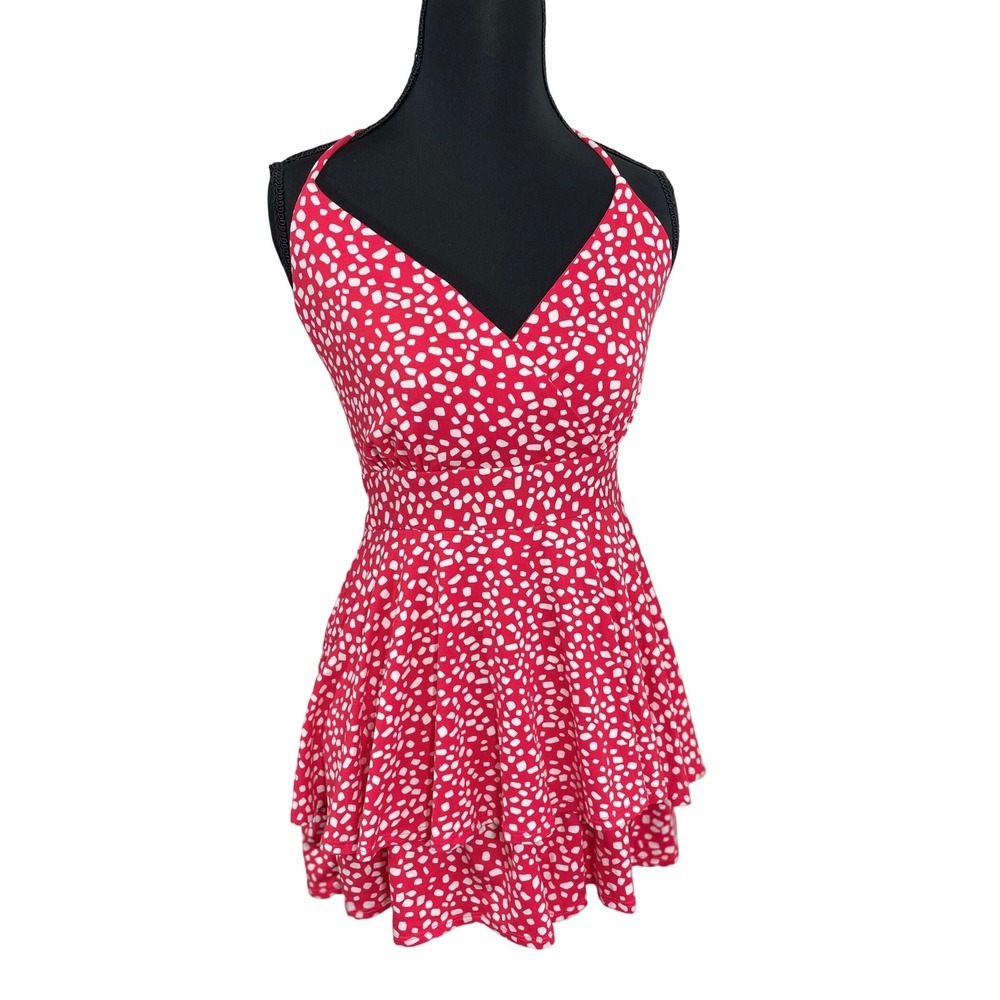 Honey and Rosie Swim Halter Dress Women Small Red White New Tiered Polka Dot